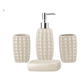 Set Juego 4 Accesorios Cerámica Relieve 3d Baño Elegante