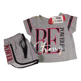 Conjunto Infantil Feminino Blusa Cropped Shorts Moletom Kyly