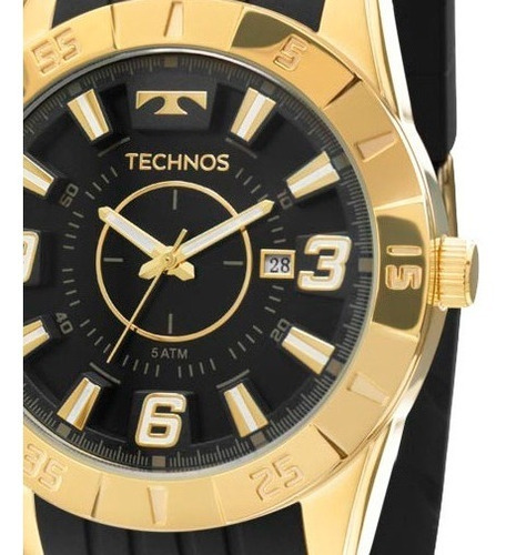 Relógio Masculino Technos Preto Dourado Silicone 2115kza/8p Original C/ Garantia