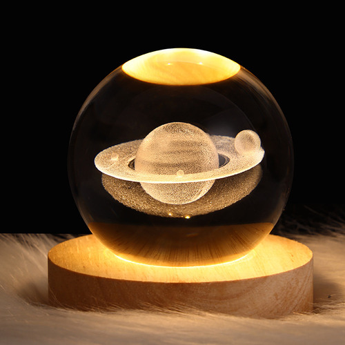 Luz Nocturna De Cristal Esfera Planeta Luna Lampara Saturno