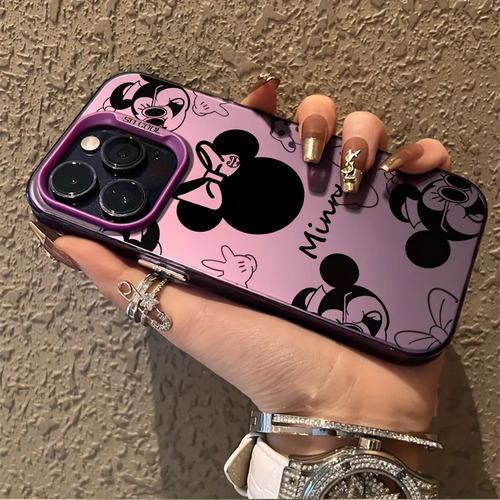 Funda De Teléfono: Elegante Funda Negra De Minnie Compatible Con iPhone 16, 15, 14, 13, 12, 11 Pro Max, X, Xr, Xs Maorz