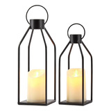 Juego De 2 Faroles De Metal Negro Para Velas Decorativas Par