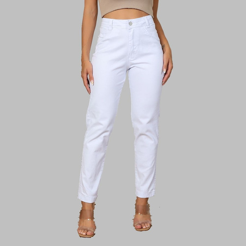Calça Jeans Mom Branco Feminino Com Lycra