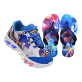 Tenis De Led Do Sonic + Chinelo Infantil  Masculino Promoção