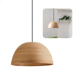 Luminária Pendente De Madeira Bambu Prensado Artesanal Moderno Cúpula Redonda P/ Sala Quarto Área Gourmet Fazenda Sitio Restaurante Cor Marrom-claro Lampada Bocal E37 Comum Bivolt Completo C/ Pendente