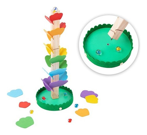 Carrera Bolitas Juego Montessori Madera Circuito Didáctico Color Multicolor