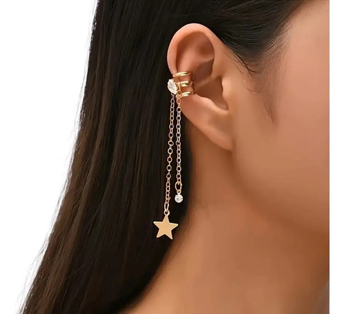 Arete Solitario Moda Mujer Earcuff Estrella Hoja Cadenita