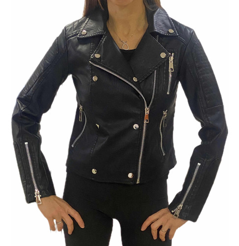 Campera Biker Símil Cuero Broches