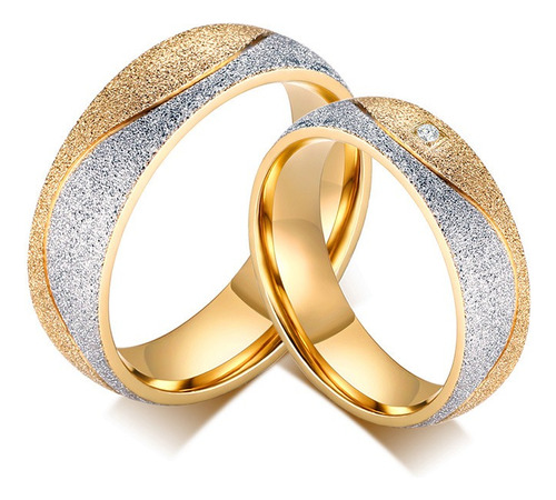 Duo Anillos Pareja Dorado Brillante Amor Novios Titanio A019