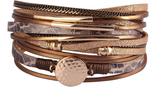 Pulseras De Cuero Para Mujer, Tubo Chapado En Oro, Pulsera T