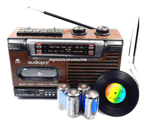 Radio Cassette Retro Mp3 220v + Vinilo Posa Vasos +4 Pila D