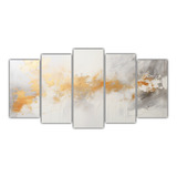 200x100cm Set 5 Canvas Vintage Abstract White Paint With Gol