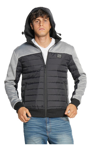 Campera Capucha Combinada Frente Matelasse Importada Bross