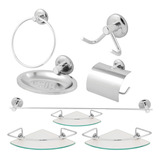 Kit Acessórios Banheiro Inox Lavabo Conjunto 3 Porta Shampoo