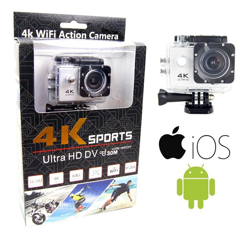 Camara Deportiva 4k I Wifi Sumergible 30mtrs Color Negro