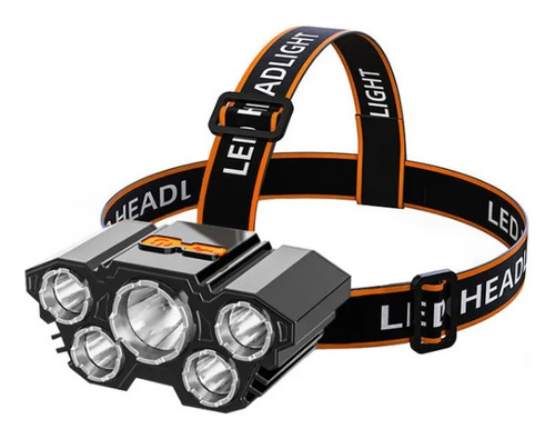 Linterna Frontal 5 Led Impermeable Recargable Por Usb Luz 