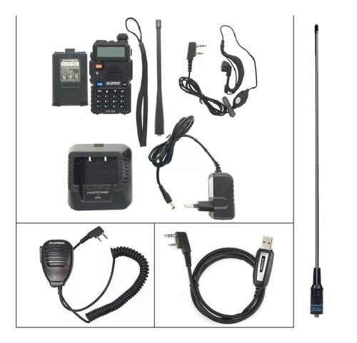 Baofeng Uv5r Uhf/vhf + Ptt + Antena Na771 + Cabo Programação