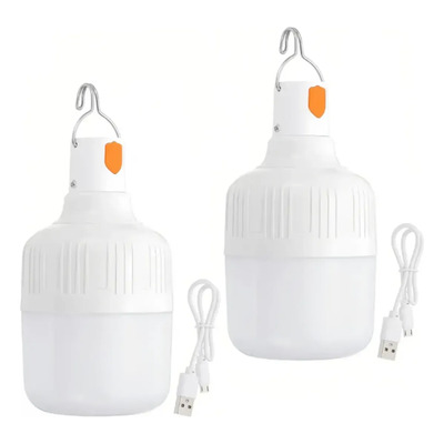 2 Focos Led Emergencia Recargables 20w Con Gancho Y Usb Blanco