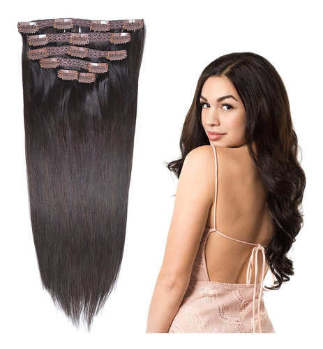 Clipe Tic Tac Cabelo Humano Marrom Escuro 50cm 70g 6 Peças