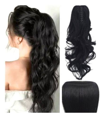 * Extensión Broche Ponytail Onda Opaca 68cm #1 Negro Intenso