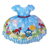 Vestido Infantil Galinha Pintadinha Azul Festa Aniversário