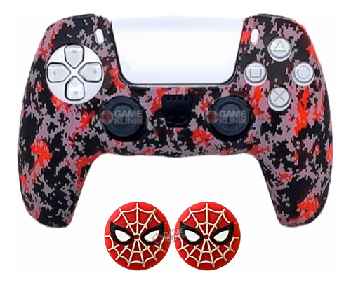 Funda Silicon Compatible Con Control Ps5 Spiderman + Grips 3