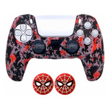 Funda Silicon Compatible Con Control Ps5 Spiderman + Grips 3