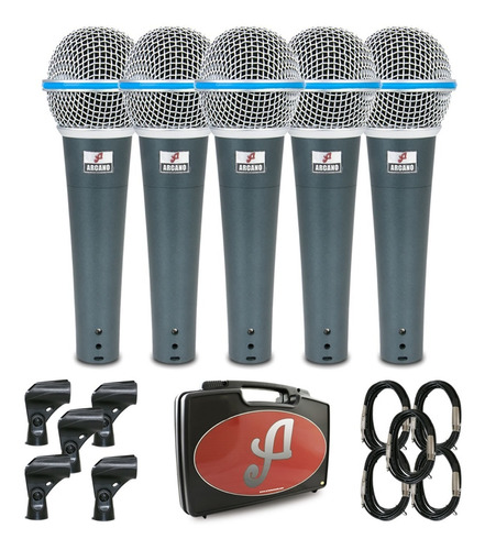Kit 5 Microfones Dinâmicos Arcano Osme-8 Kit C/ Fio Xlr-p10