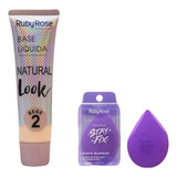 Kit Base Líquida Esponja Maquiagem Rubyrose Corretivo Look