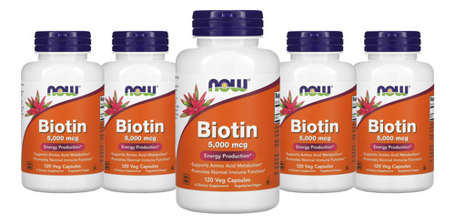 Biotina 5000mcg Now Foods 120veg Caps 5un