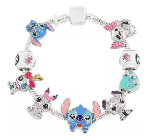 Pulseira Completa Com Berloque Lilo Stitch Disney Diâmetro 19 Cm