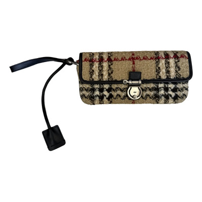Bolsa Burberry Clutch Lana Original Beige Cuadros Acero Negro