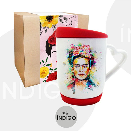 Mug Regalo Frida Kahlo Base Tapa + Empaque Personalizado
