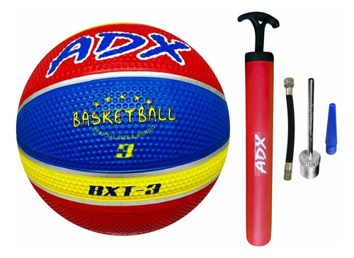 Balon Basquet Bxt3 #3 + Bomba Adx Peso/medida Reglamentaria