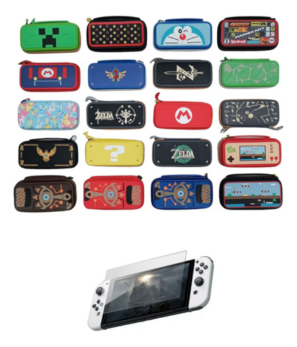 Estuche Nintendo Switch Oled Nuevos Diseños + Vidrio Oled