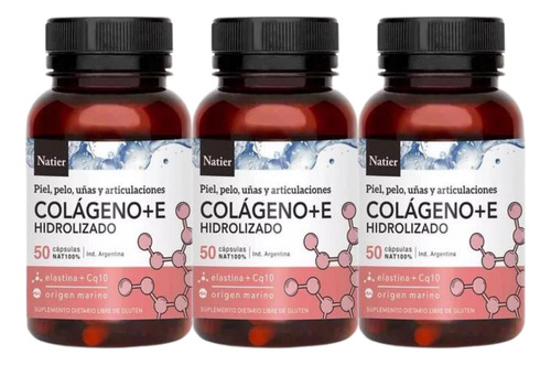 Natier Colágeno + Vitamina E Con Coenzima Q10 50 Cápsulas Pack X3