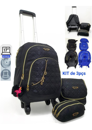 Kit Mochila Escolar Feminino Rodinhas 360 Lancheira E Estojo