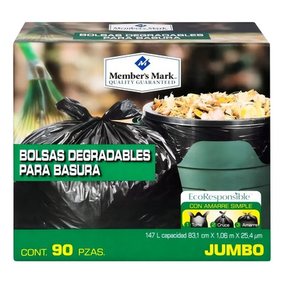 Bolsa Para Basura Member's Mark Jumbo Biodegradable Con 90 P Color Negro | MercadoLibre