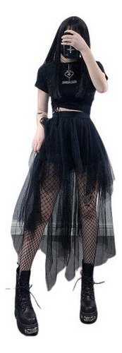 X Minifalda Larga De Malla Negra Gótica Mujer, Estética