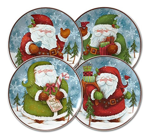 4 Platos De Ensalada Santa Navidad Porcelana Pfaltzgraff ;o