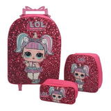 Kit Mochila Escolar Lol Unicórnio Rodinhas Infantil Rosa