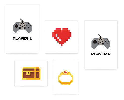 Kit 5 Quadros Decorativos Gamer Amor Quarto Sala 029ktpl