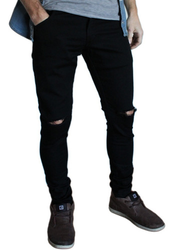 Pantalon Chupin Negro Roto Hombre , Compra y Venta