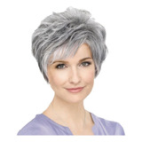 Rt Peluca Corta Gris Para Cabello Natural Uso Diario