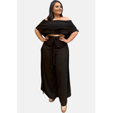 Conjunto Cropped Ciganinha E Calça Moda Fashion Plus Size