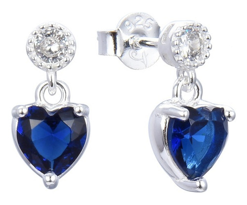 Aros Plata 925 Pasante Zircones Corazón Azul Mujer Regalo