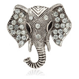 Broche Pin Cabeza De Elefante Plateado Cristales Zirconia