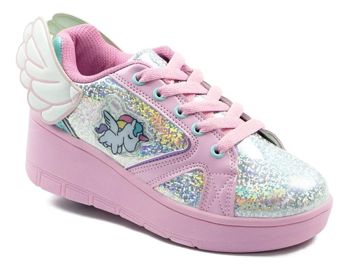 Tenis Patín Onix Para Niña Alas De Unicornio Plata Con Rosa  | Meses sin interés