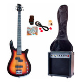 Pack Bajo Electrico Con Ampli 20 W Y Accesorios, Marca Euro