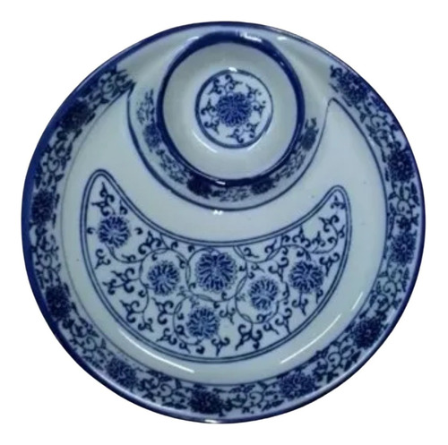 Travessa Petisqueira C/ Molheira Porcelana Branco E Azul